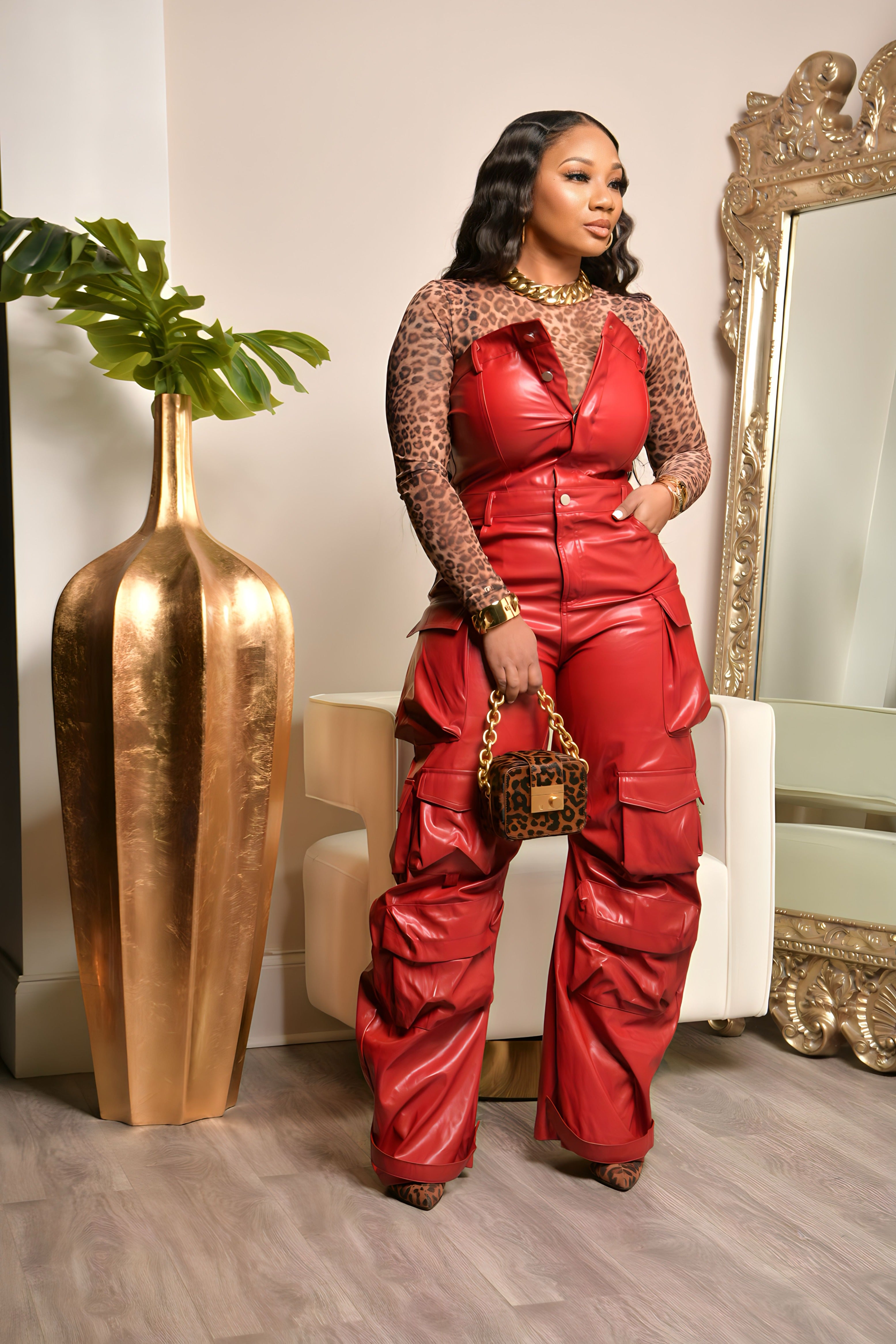 Faux Leather JAMMIN' CARGO JUMPSUIT (Red) – Kleaux